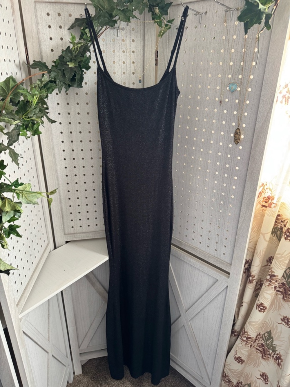 SKIMS Shimmer Black Ribbed Maxi Dress Size Medium